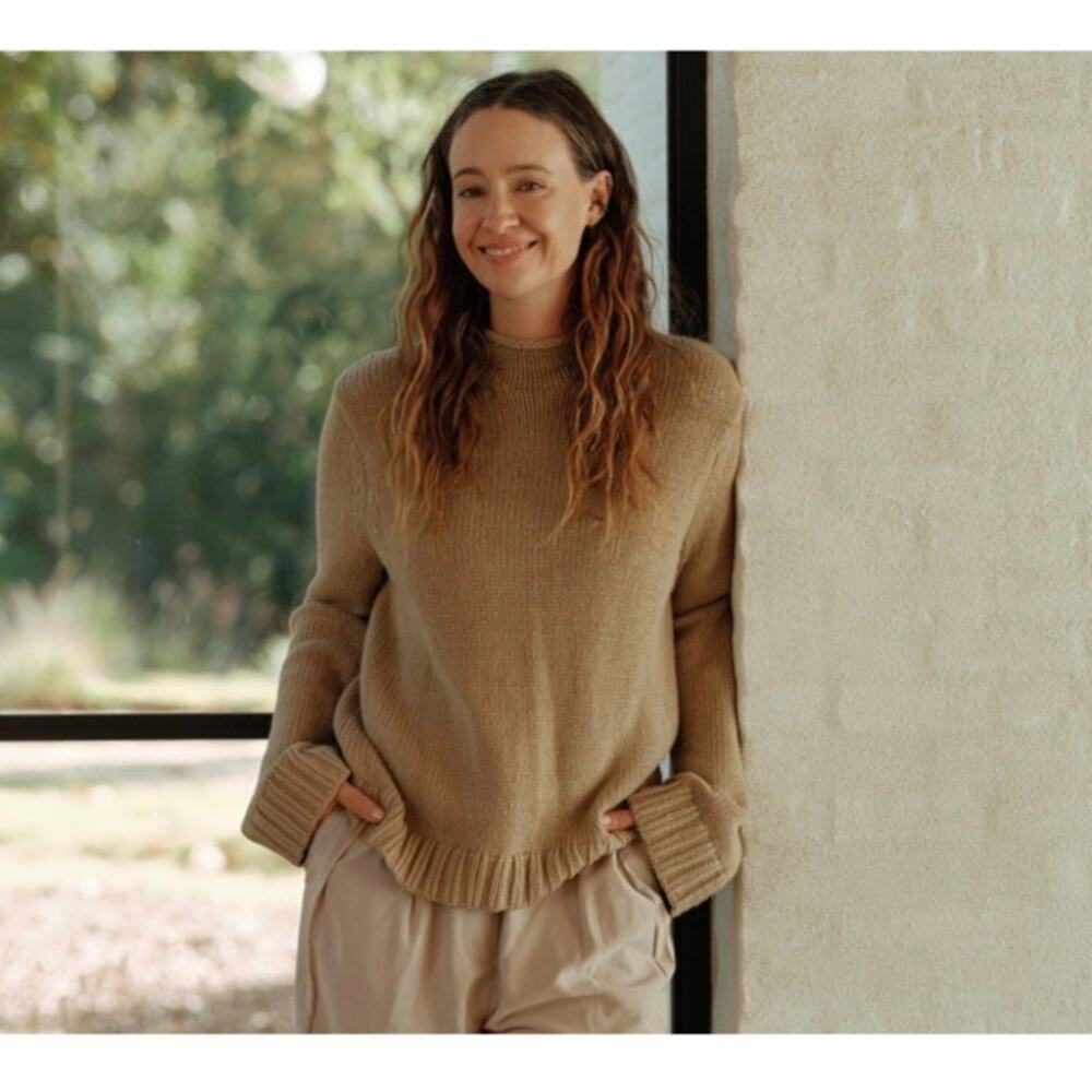 Jenni Kayne Classic Mock Neck Sweater in Kahki Size Medium